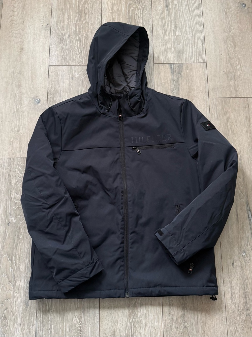 Tommy Hilfiger Men's Black Hooded Raincoat size L